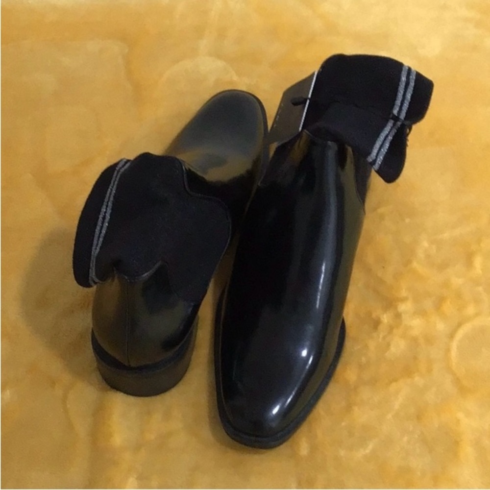 🆕 ZARA Classy Black Patent Leather Metallic Detail Sock Boots